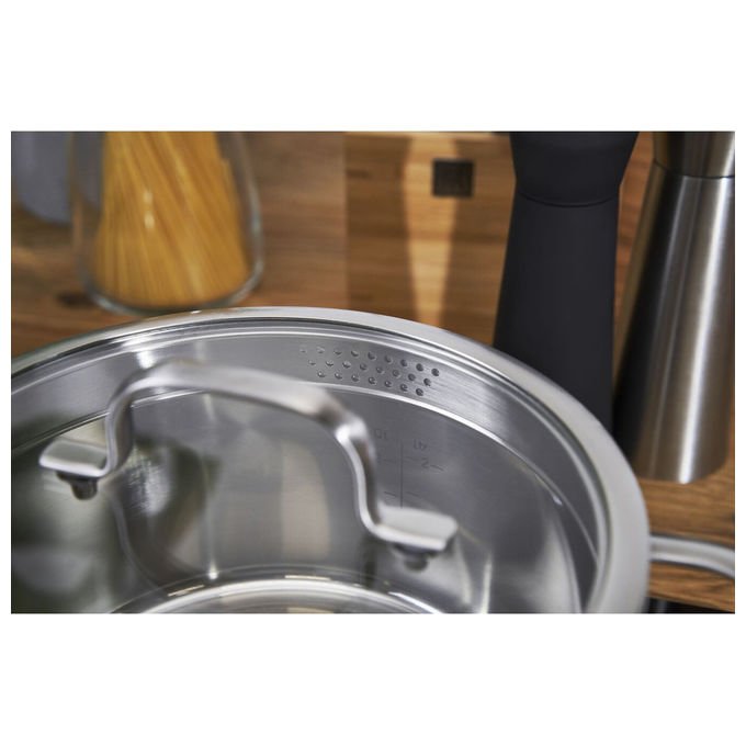 Zwilling 66920-005-0 TrueFlow Set di pentole 5 pezzi Acciaio inossidabile 18-10 con fondo SIGMA Classic+ e coperchi in vetro colore Argento