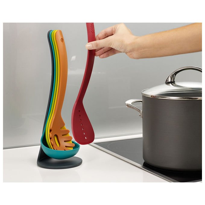 Joseph Joseph 10124 Nest Utensils Plus Set di Utensili 5 pz con Supporto Impilabile e Manici Magnetici colore Multicolore