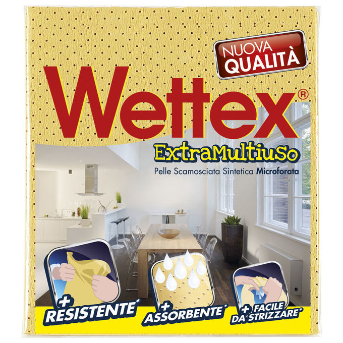 Wettex 102157 Panno Extra Multiuso PVA Pelle Scamosciata Sintetica Microforata Lavabile 40x35 cm colore Giallo