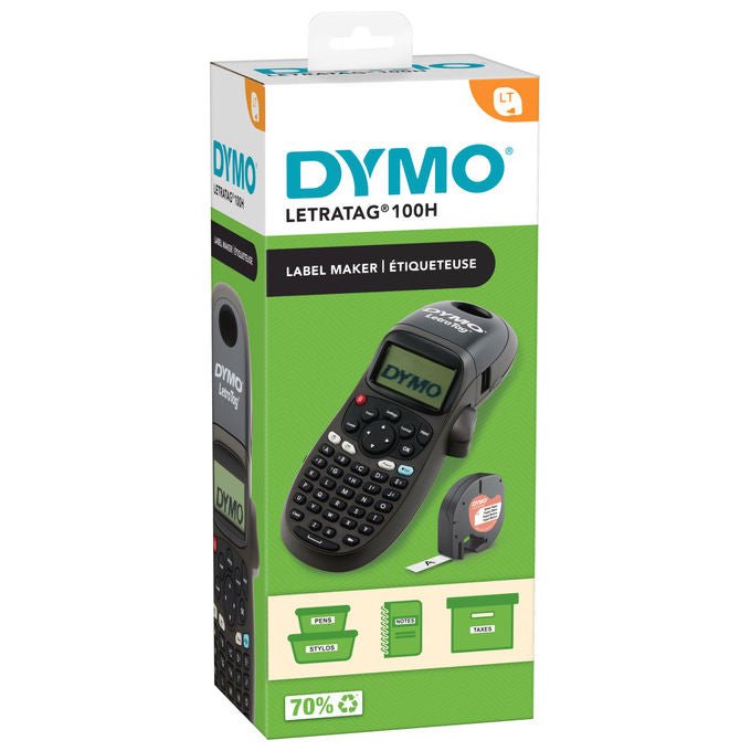 Dymo 102841 LetraTag LT-100H Etichettatrice Portatile con Display 13 Caratteri 12 mm 9 Etichette in Memoria Stampa Termica colore Nero