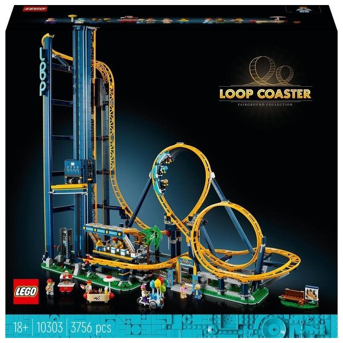 LEGO Icons 10303 Montagne Russe, Modellismo da Costruire Adulti, Pista per Parco Giochi con Treno Passeggeri, Idee Regalo