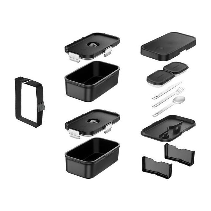 Zwilling 1030913 Fresh and Save Lunch Box sottovacuum con tecnologia di vuoto lavabile in lavastoviglie include posate e contenitori per salse colore Nero