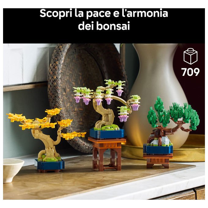 Lego 10373 Botanicals Mini Bonsai Set da Costruzione 3 Piante Artificiali con Foglie Intercambiabili e 2 Espositori colore Multicolore