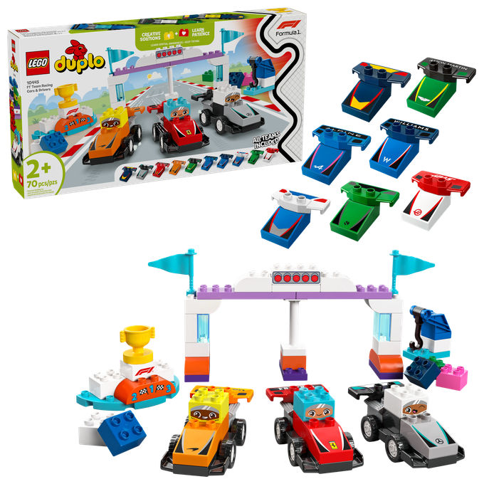 LEGO 10445 DUPLO Town Set da Costruzione Auto da Corsa e Piloti Team F1 70 pezzi colore Multicolore