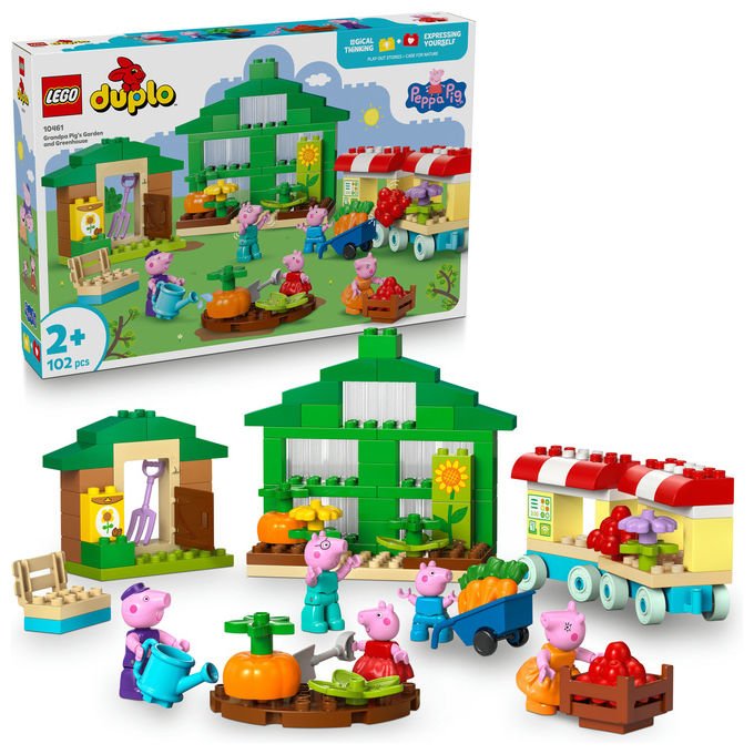 Lego Duplo Peppa Pig, il giardino e la serra di Nonno Pig 10461, set da costruzione, 102 pezzi, 5 personaggi, eta' 2+