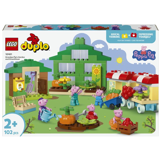 Lego Duplo Peppa Pig, il giardino e la serra di Nonno Pig 10461, set da costruzione, 102 pezzi, 5 personaggi, eta' 2+