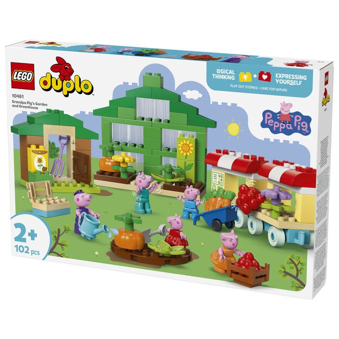 Lego Duplo Peppa Pig, il giardino e la serra di Nonno Pig 10461, set da costruzione, 102 pezzi, 5 personaggi, eta' 2+