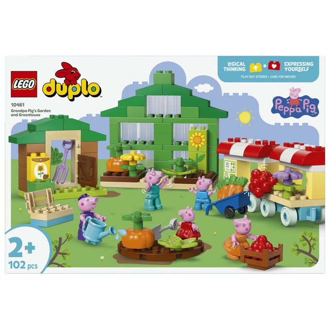 Lego Duplo Peppa Pig, il giardino e la serra di Nonno Pig 10461, set da costruzione, 102 pezzi, 5 personaggi, eta' 2+