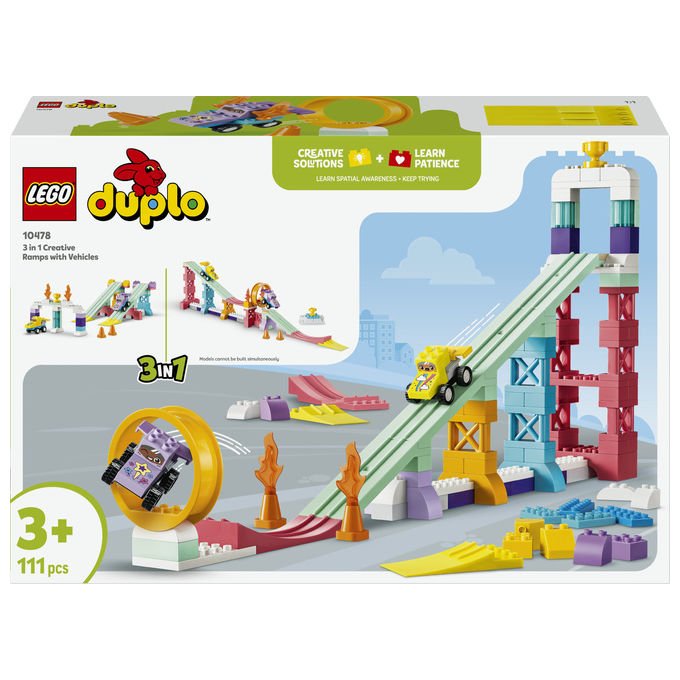 Lego 10478 DUPLO Town Set da costruzione Rampe Creative 3 in 1 con Veicoli 111 pezzi 2 Auto da Corsa 3+ anni
