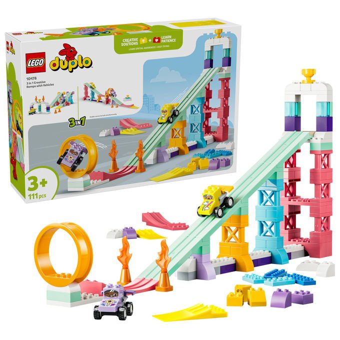 Lego 10478 DUPLO Town Set da costruzione Rampe Creative 3 in 1 con Veicoli 111 pezzi 2 Auto da Corsa 3+ anni