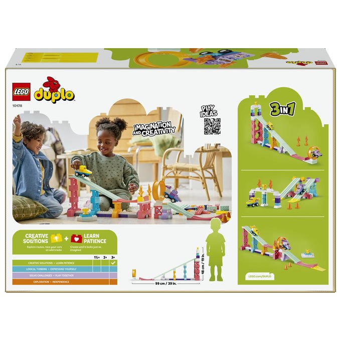 Lego 10478 DUPLO Town Set da costruzione Rampe Creative 3 in 1 con Veicoli 111 pezzi 2 Auto da Corsa 3+ anni