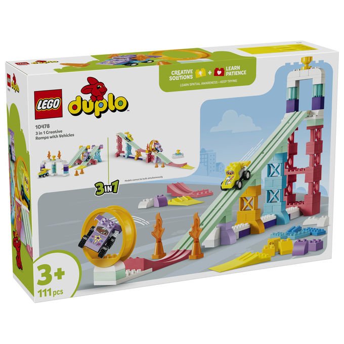 Lego 10478 DUPLO Town Set da costruzione Rampe Creative 3 in 1 con Veicoli 111 pezzi 2 Auto da Corsa 3+ anni