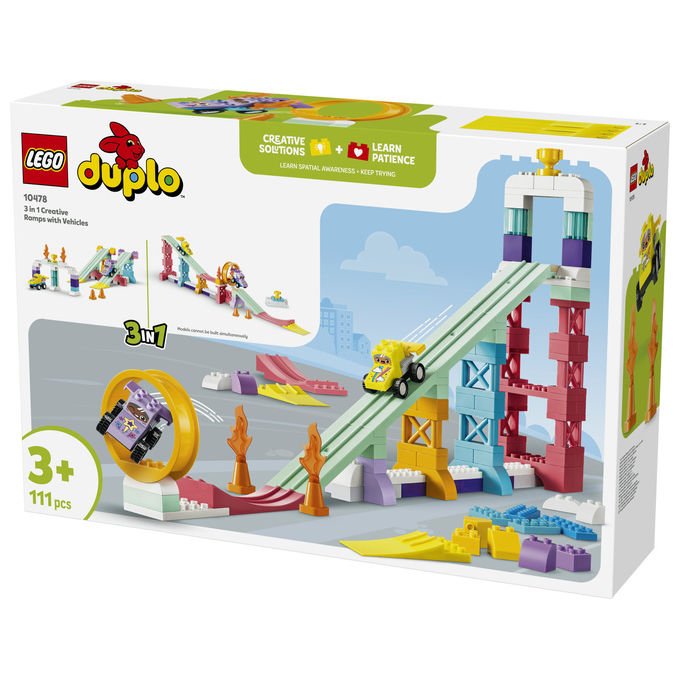 Lego 10478 DUPLO Town Set da costruzione Rampe Creative 3 in 1 con Veicoli 111 pezzi 2 Auto da Corsa 3+ anni