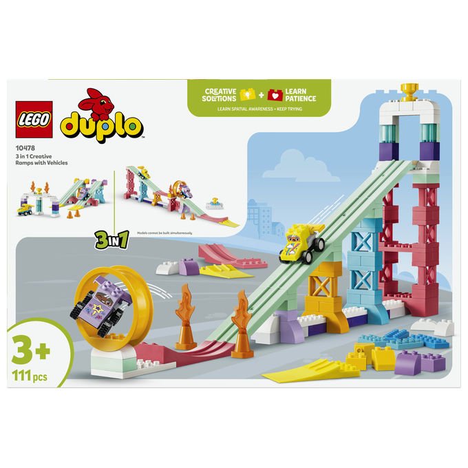 Lego 10478 DUPLO Town Set da costruzione Rampe Creative 3 in 1 con Veicoli 111 pezzi 2 Auto da Corsa 3+ anni