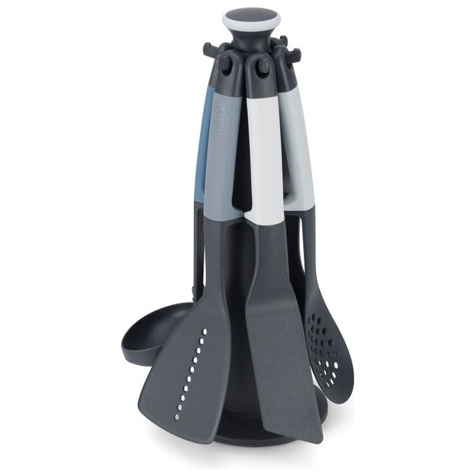 Joseph Joseph 10525 Elevate Set di utensili da cucina 6 pezzi con supporto rotante resistente al calore fino a 200 °C colore Blu Grigio