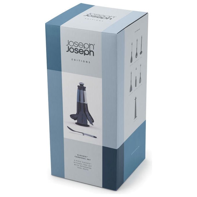 Joseph Joseph 10525 Elevate Set di utensili da cucina 6 pezzi con supporto rotante resistente al calore fino a 200 °C colore Blu Grigio