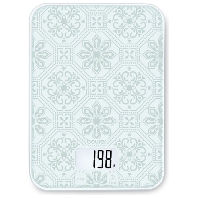 Beurer 10682 KS 19 VINTAGE Bilancia da Cucina Digitale Capacita' 5 Kg Precisione 1 g Comando Touch Sensor Vetro colore Bianco Grigio