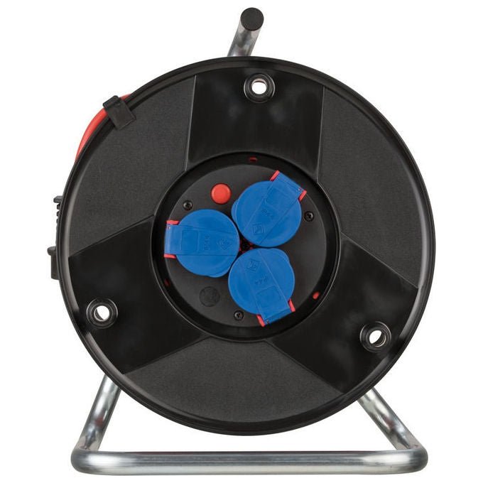 Brennenstuhl 1098540001 Avvolgicavo per esterni con cavo da 40 m H05VV-F3G1.5 IP44 3 prese con coperchio automatico protezione surriscaldamento corpo in plastica speciale su supporto zincato colore Nero