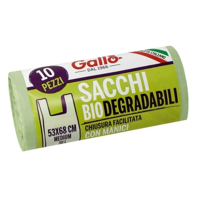 Gallo Sacco Immondizia Bio con Manici 53x60cm 12gr 10 Pezzi