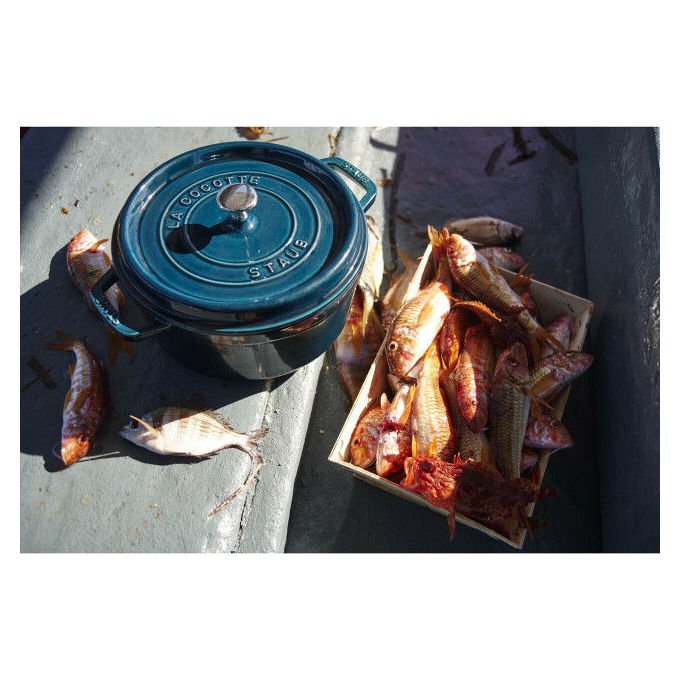 Staub 1102437 Cocotte Rotonda Casseruola in Ghisa Smaltata Diametro 24 cm Capacita' 3.8 L Forno Fino a 260 °C colore Blu