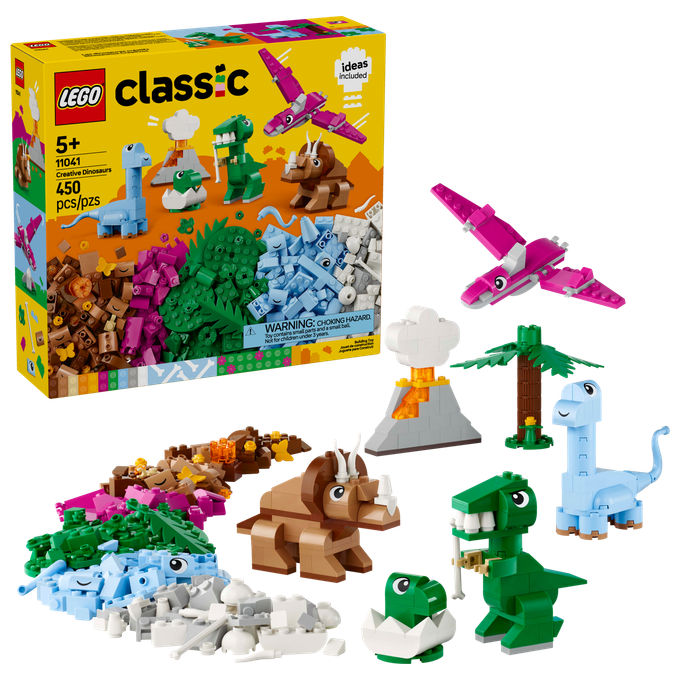 LEGO 11041 Dinosauri Creativi Set di Costruzioni con 450 Pezzi per Bambini 5+ Anni con T. rex Triceratopo Pterosauro Brontosauro e Cucciolo nell'uovo colore Multicolore