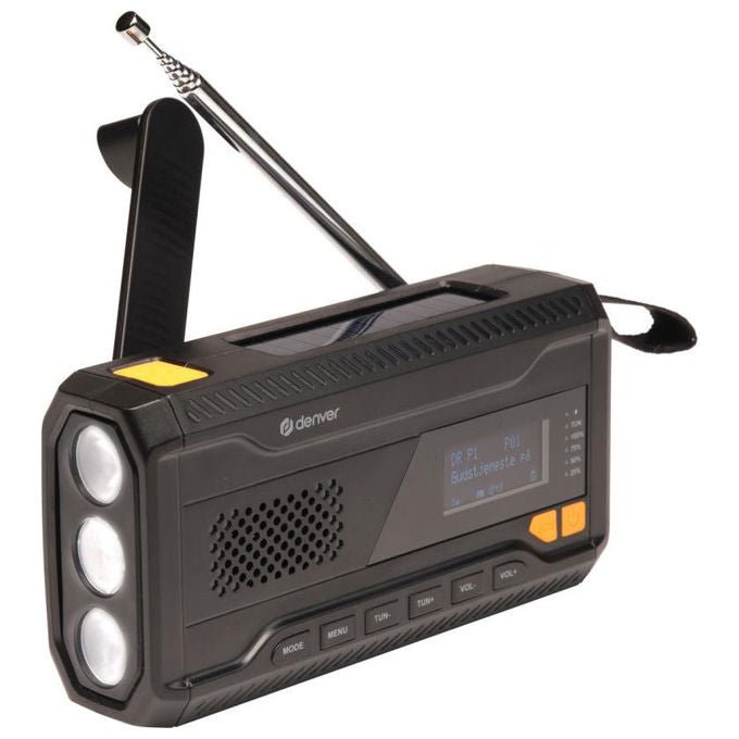 Denver 111111400000 SCD-2033 Radio Portatile DAB+ FM Bluetooth Alimentazione Solare e Manovella Batteria Integrata 2000 mAh colore Nero