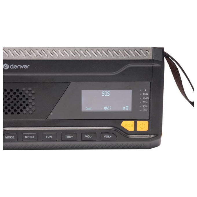 Denver 111111400000 SCD-2033 Radio Portatile DAB+ FM Bluetooth Alimentazione Solare e Manovella Batteria Integrata 2000 mAh colore Nero