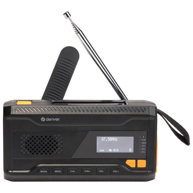 Denver 111111400000 SCD-2033 Radio Portatile DAB+ FM Bluetooth Alimentazione Solare e Manovella Batteria Integrata 2000 mAh colore Nero