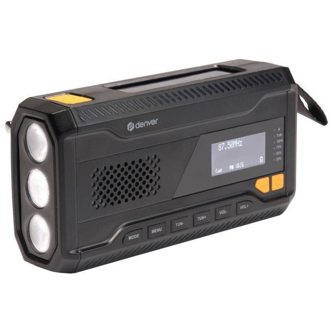Denver 111111400000 SCD-2033 Radio Portatile DAB+ FM Bluetooth Alimentazione Solare e Manovella Batteria Integrata 2000 mAh colore Nero