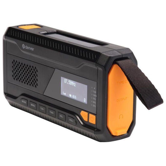 Denver 111111400000 SCD-2033 Radio Portatile DAB+ FM Bluetooth Alimentazione Solare e Manovella Batteria Integrata 2000 mAh colore Nero