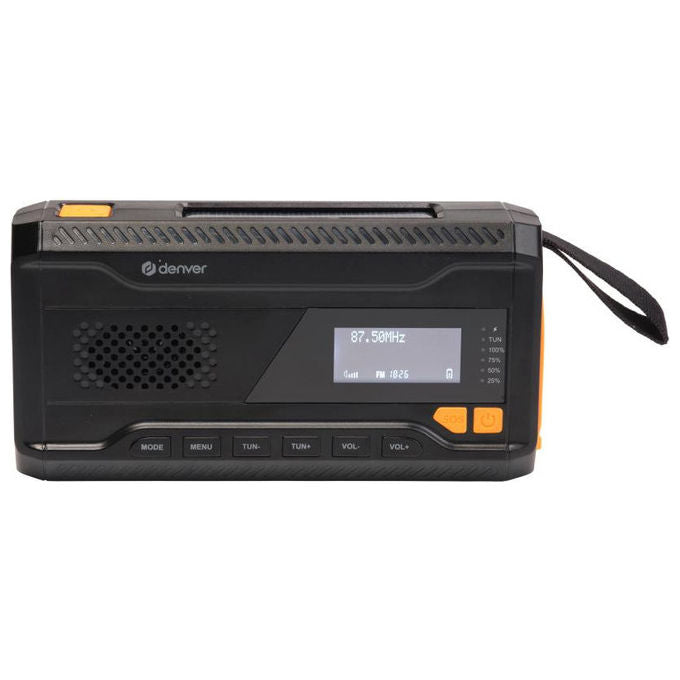 Denver 111111400000 SCD-2033 Radio Portatile DAB+ FM Bluetooth Alimentazione Solare e Manovella Batteria Integrata 2000 mAh colore Nero