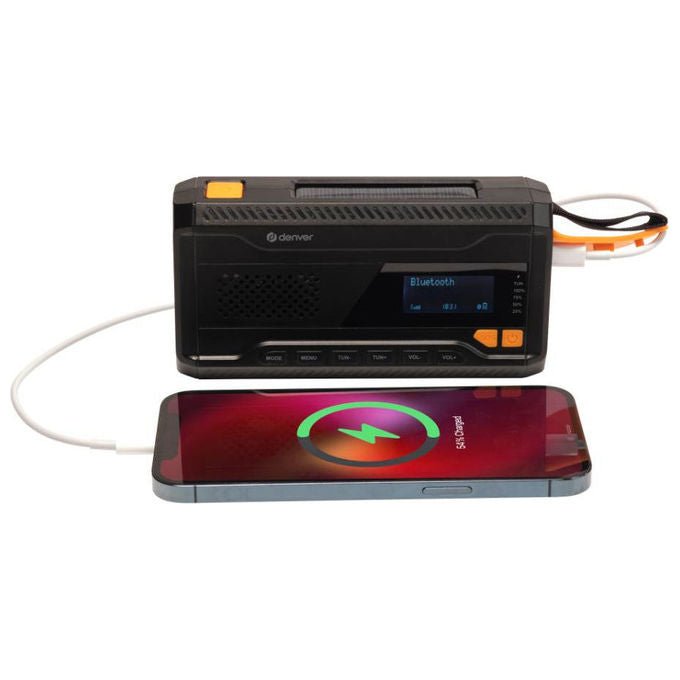 Denver 111111400000 SCD-2033 Radio Portatile DAB+ FM Bluetooth Alimentazione Solare e Manovella Batteria Integrata 2000 mAh colore Nero