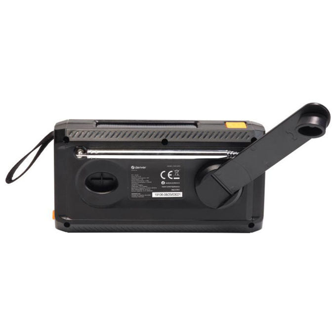 Denver 111111400000 SCD-2033 Radio Portatile DAB+ FM Bluetooth Alimentazione Solare e Manovella Batteria Integrata 2000 mAh colore Nero