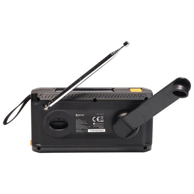 Denver 111111400000 SCD-2033 Radio Portatile DAB+ FM Bluetooth Alimentazione Solare e Manovella Batteria Integrata 2000 mAh colore Nero
