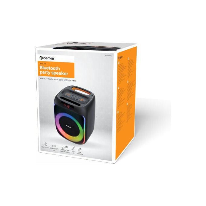 Denver 111151200140 BPS-165 Altoparlante da festa 20 W Bluetooth LED RGB MicroSD USB AUX colore Nero