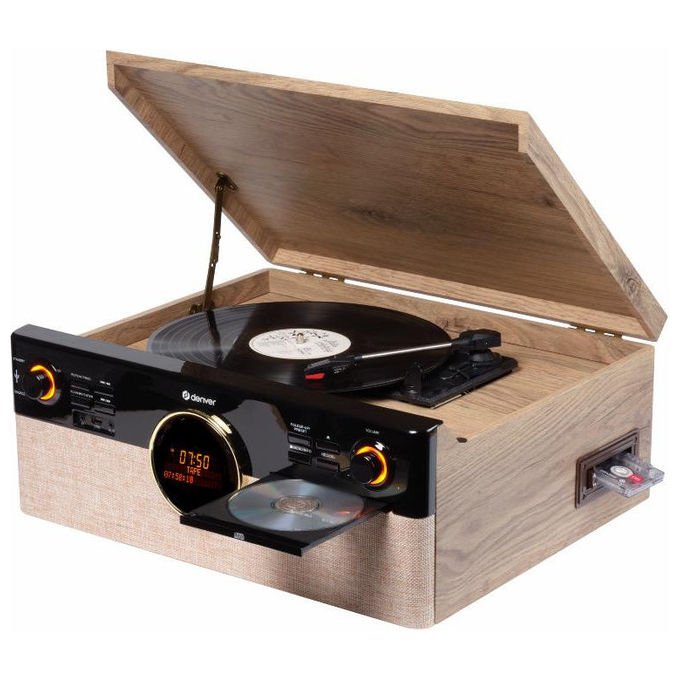 Denver MRD-180 Sistema Stereo Retro con Giradischi Radio DAB+ FM Lettore CD Bluetooth Lettore di Cassette Potenza 18 W colore Nero