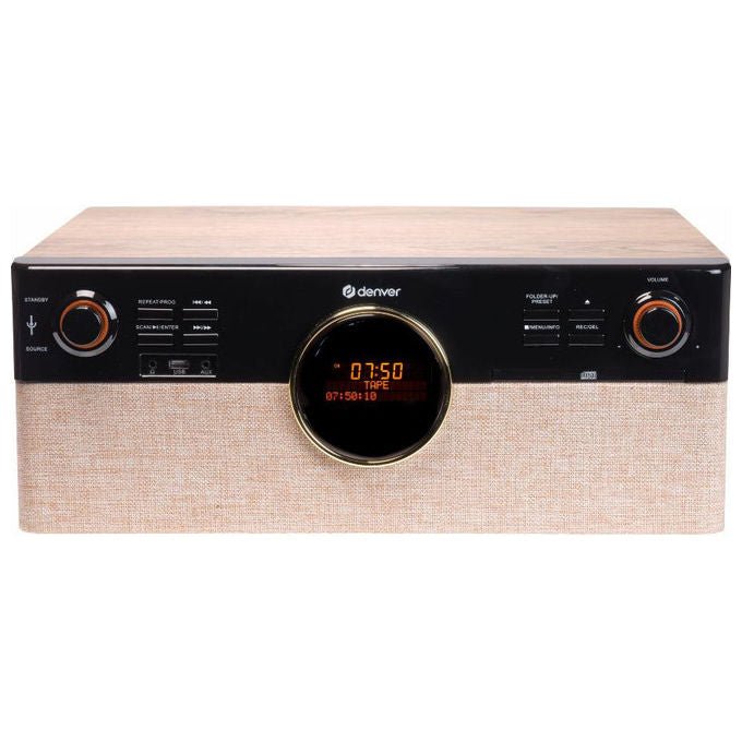 Denver MRD-180 Sistema Stereo Retro con Giradischi Radio DAB+ FM Lettore CD Bluetooth Lettore di Cassette Potenza 18 W colore Nero