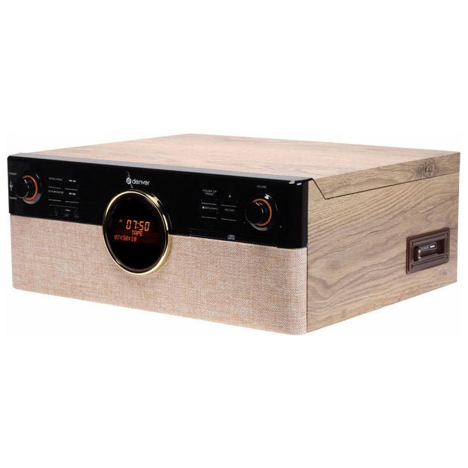 Denver MRD-180 Sistema Stereo Retro con Giradischi Radio DAB+ FM Lettore CD Bluetooth Lettore di Cassette Potenza 18 W colore Nero