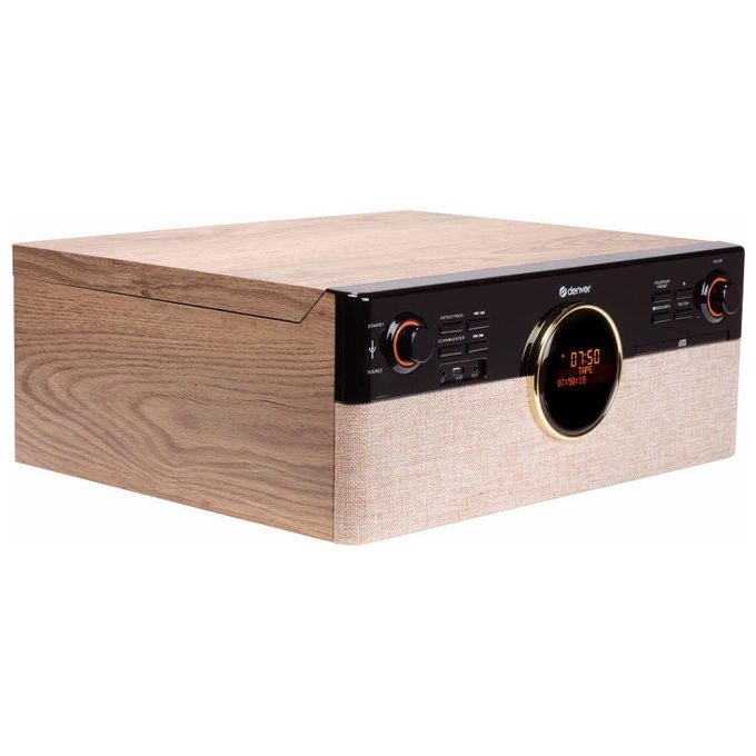 Denver MRD-180 Sistema Stereo Retro con Giradischi Radio DAB+ FM Lettore CD Bluetooth Lettore di Cassette Potenza 18 W colore Nero