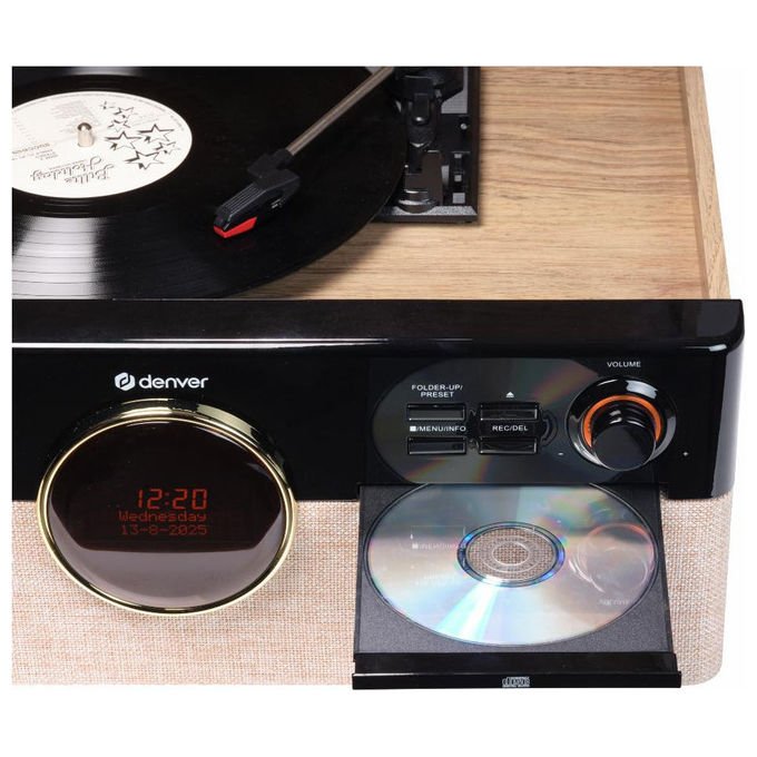 Denver MRD-180 Sistema Stereo Retro con Giradischi Radio DAB+ FM Lettore CD Bluetooth Lettore di Cassette Potenza 18 W colore Nero