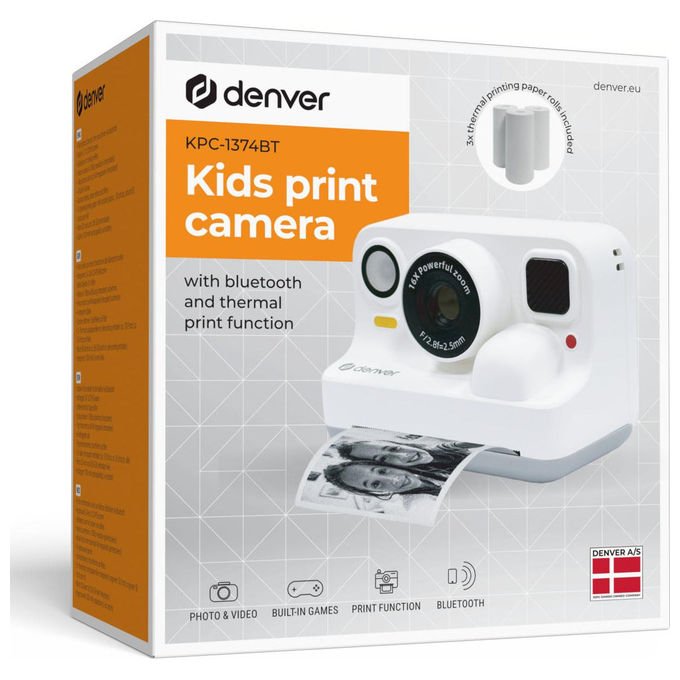 Denver KPC-1374BTW Fotocamera Istantanea con Stampa Termica Bluetooth 5 MP Risoluzione Fino a 48 MP colore Bianco