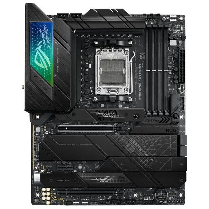 ASUS ROG Strix X670E-F Gaming WiFi, Scheda Madre Gaming ATX, AMD AM5, DDR5, PCI 5.0, Intel 2.5Gb Ethernet, WiFi 6E (802.11ax), ROG SupremeFX 7.1 Surround, 4xM.2, 4xSATA 6GB-s, Aura Sync RGB, Nero