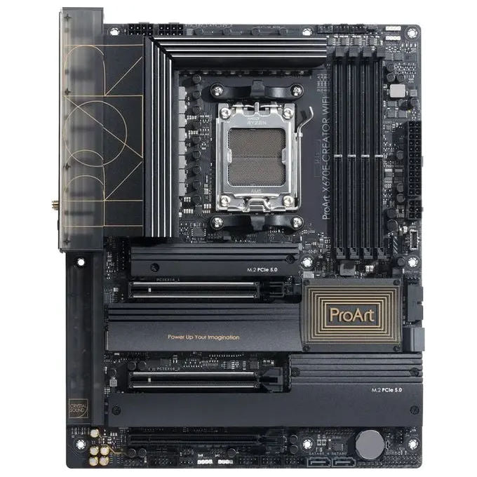 ASUS ProArt X670E-CREATOR WIFI, Scheda Madre ATX, AMD X670, AMD AM5, DDR5, PCI 5.0, Intel 2.5Gb e Marvell AQtion 10Gb Ethernet, WiFi 6E (802.11ax), Realtek 7.1 Surround, 3xM.2, 6xSATA 6GB-s, Nero