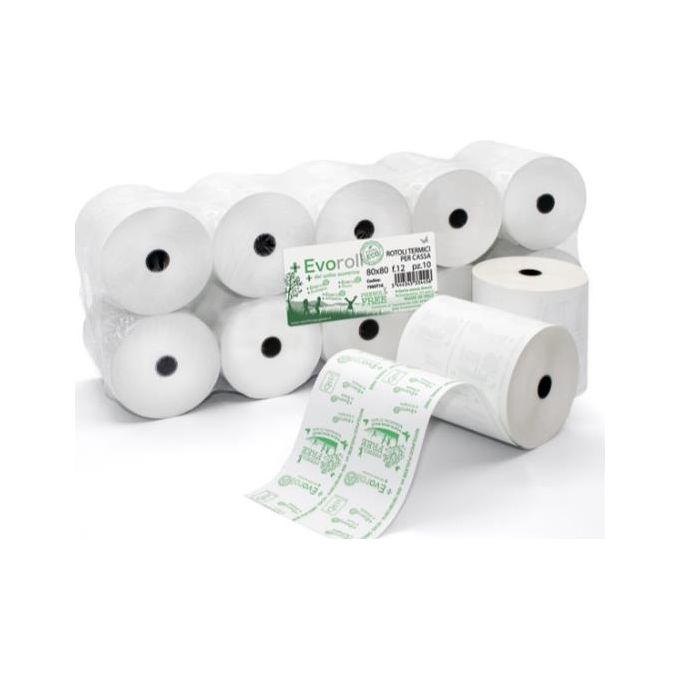 Rotolificio Pugliese 7980t10 Rotoli Registratore di Cassa Evoroll Lunga Durata 80mmx80mt Foro 12mm Confezione da 10
