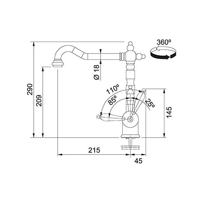 Franke Old England Miscelatore monocomando con canna girevole 360° Cromo 115.0060.360