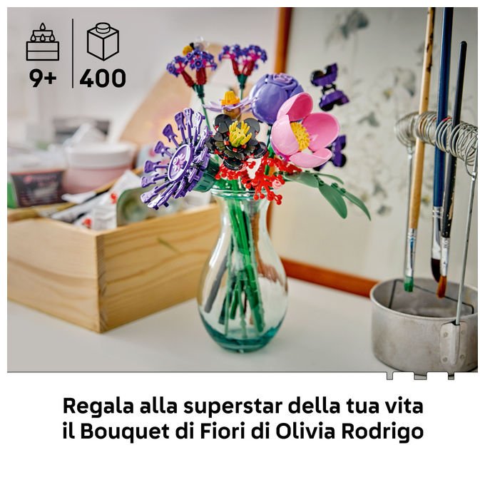 Lego 11507 Botanicals Bouquet di fiori di Olivia Rodrigo 400 pezzi dimensioni 25 cm colore Palette di colori viola con accenti rossi e rosa