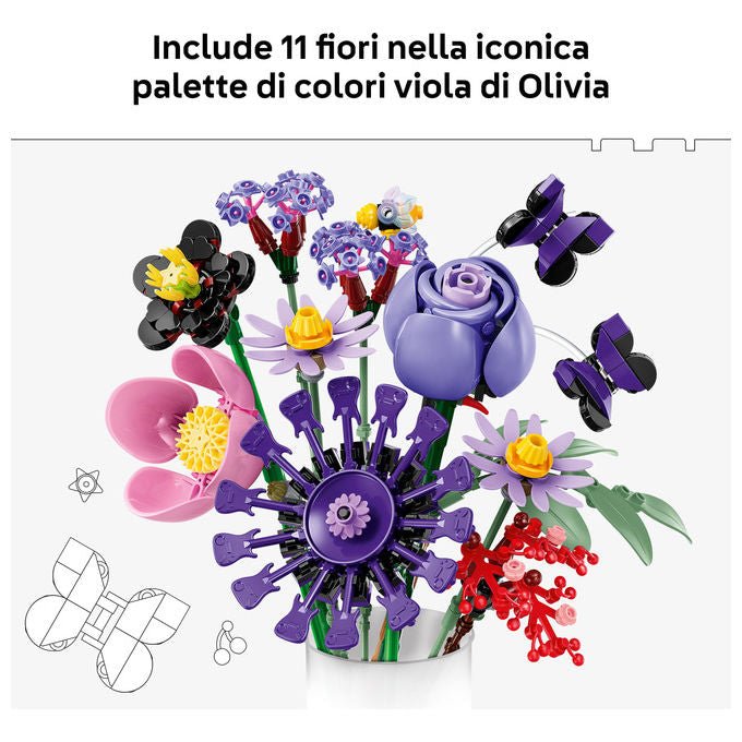 Lego 11507 Botanicals Bouquet di fiori di Olivia Rodrigo 400 pezzi dimensioni 25 cm colore Palette di colori viola con accenti rossi e rosa