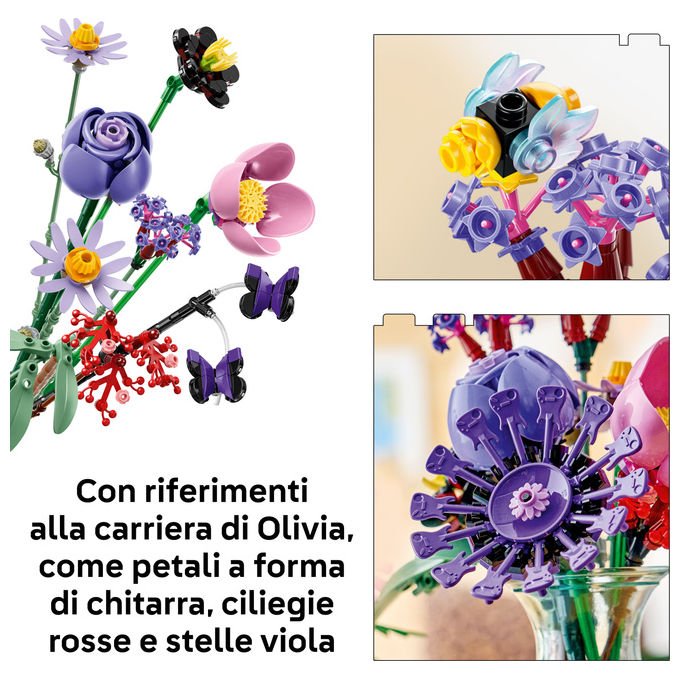 Lego 11507 Botanicals Bouquet di fiori di Olivia Rodrigo 400 pezzi dimensioni 25 cm colore Palette di colori viola con accenti rossi e rosa