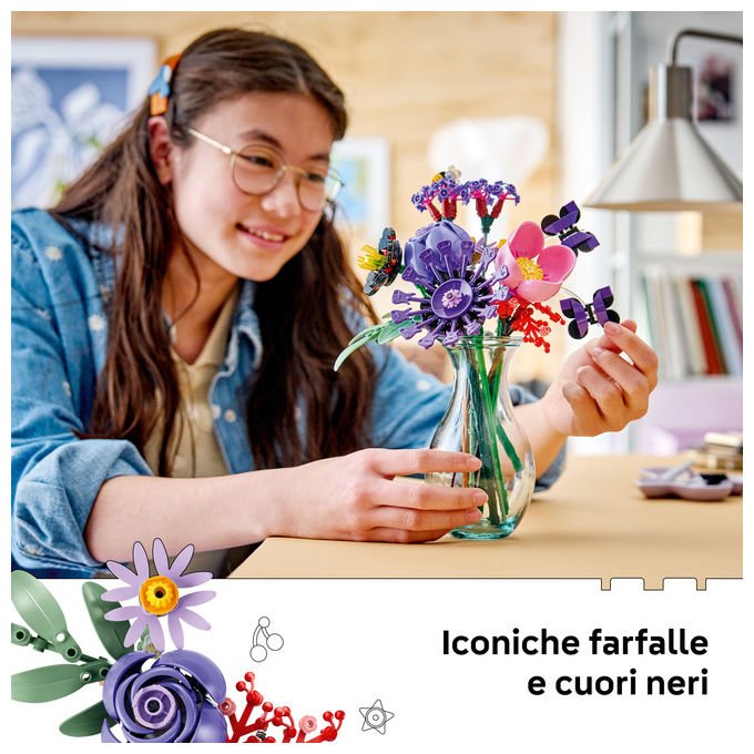 Lego 11507 Botanicals Bouquet di fiori di Olivia Rodrigo 400 pezzi dimensioni 25 cm colore Palette di colori viola con accenti rossi e rosa