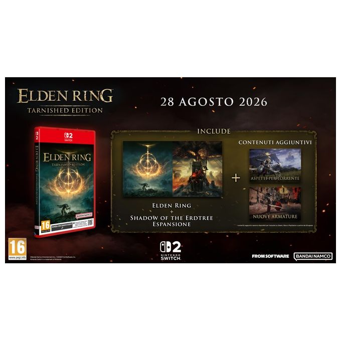 Bandai Namco ELDEN RING Tarnished Edition Gioco di ruolo per Nintendo Switch 2 include gioco base e espansione Shadow of the Erdtree con nuove classi armature e personalizzazione di Torrente colore Nero